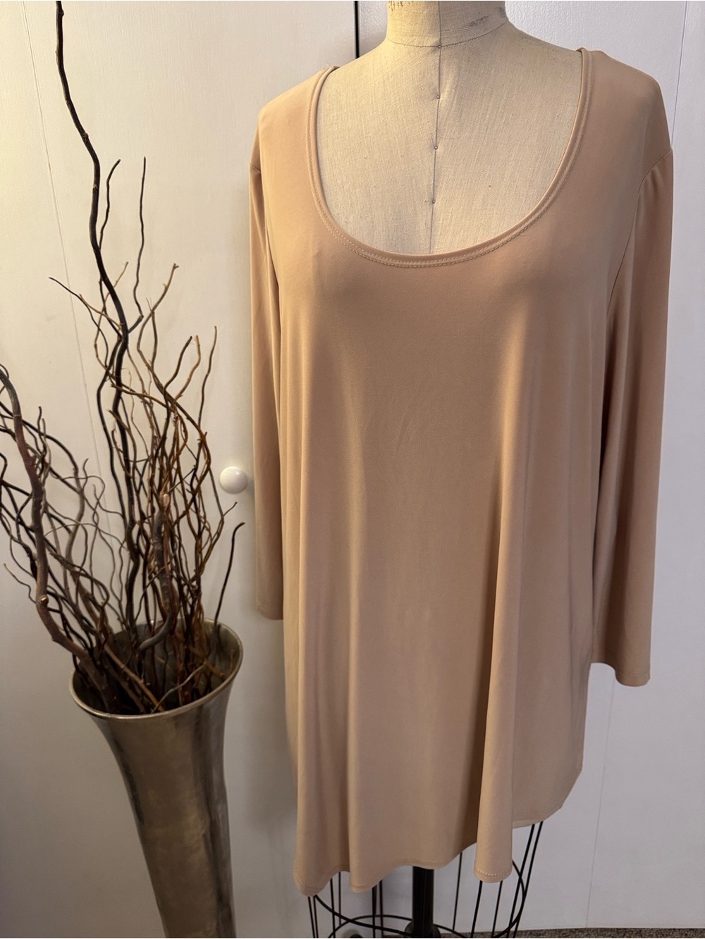 Slinky Brand Scoop Neck tan Tunic Top